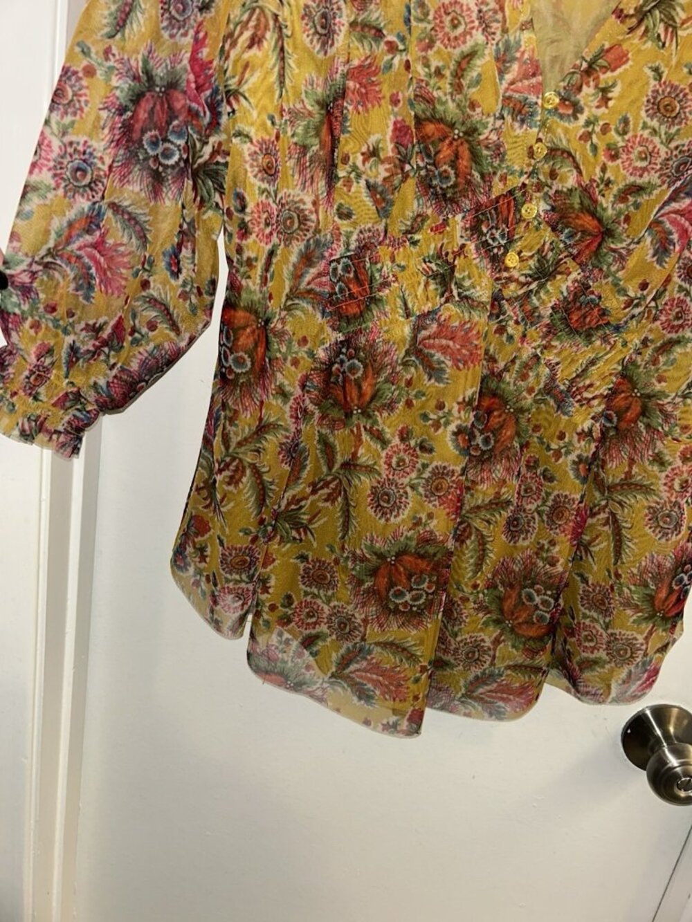 Anthropologie Gretchen Multicolor Boho Peasant Prairie Blouse Size Petite Large - Picture 4 of 9